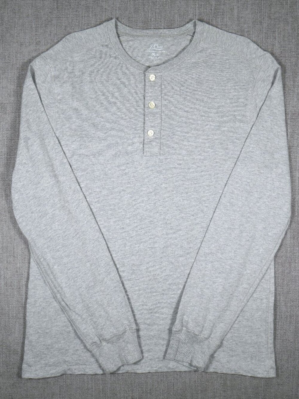 J Crew Shirt Mens L Gray Garment Dyed Slub Cotton Henley Long Sleeve Tee Solid